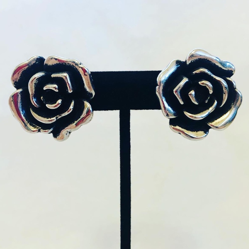 Handcrafted Silver Tone Rose Blossom Earrings